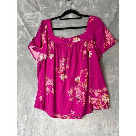 Torrid Women  Blouse Top Small Magenta Floral Square Neck Flutter SleeveSize - Picture 9 of 9